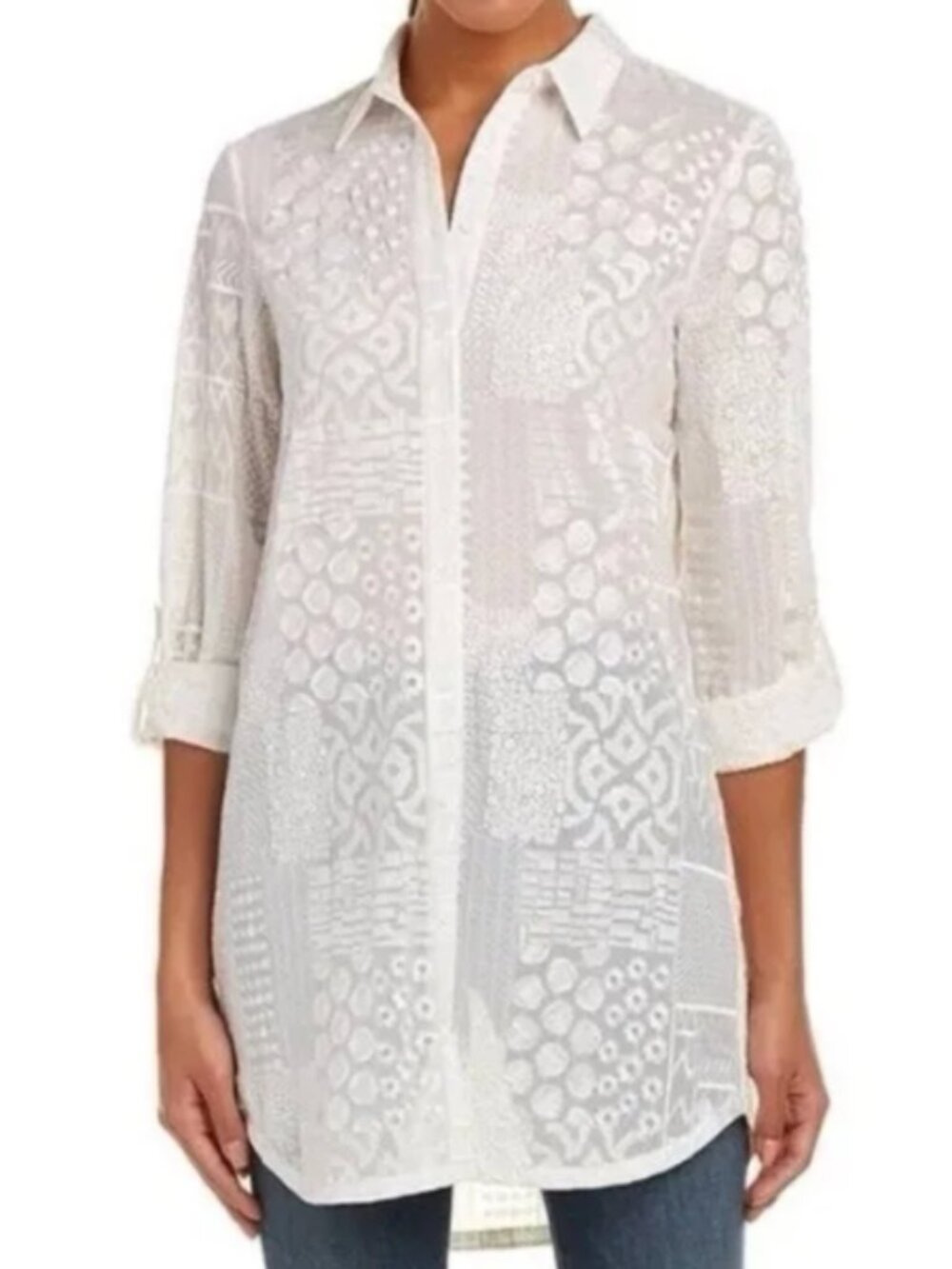 Alice + Olivia Embroidered Long Sleeve Shirt Dress